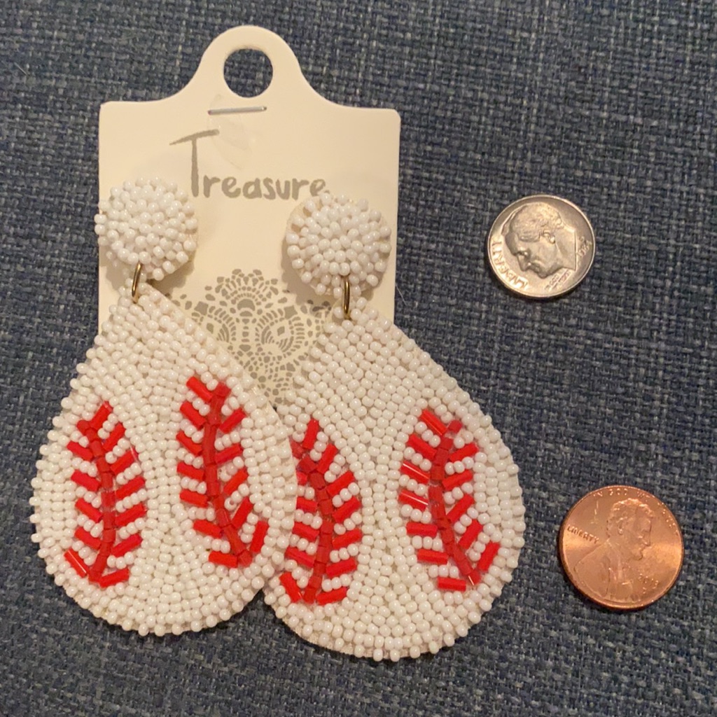 New Baseball Seed Beaded Dangle Teardrop Earrings